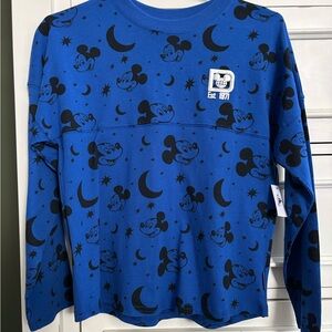 Disney Blue Spirit Jersey with Black Mickey Mouse Hat Moon Accents NWT XL